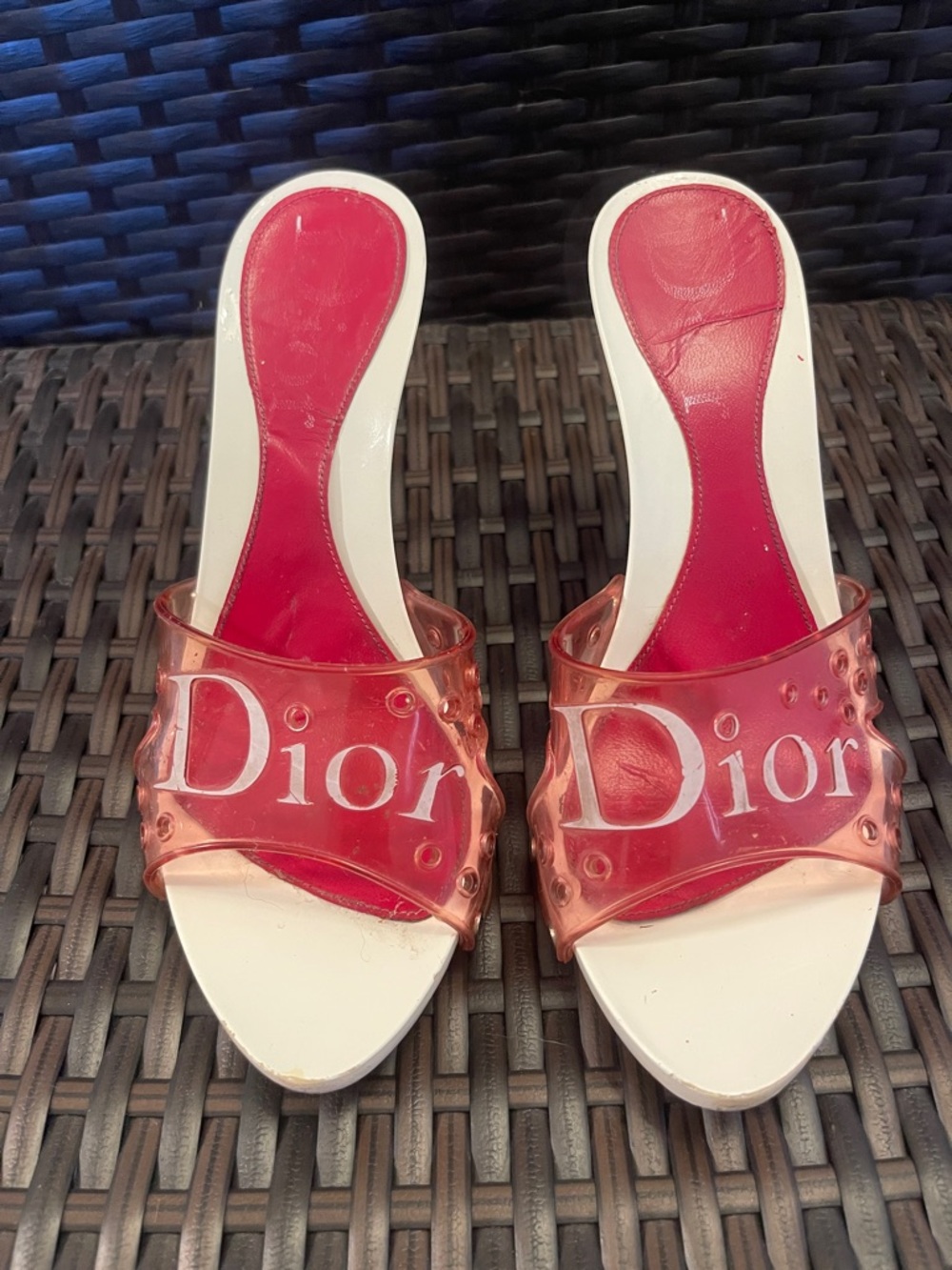 Dior Pink Transparent Slide Mules with White Footbed